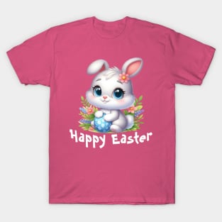 Cute White Easter Bunny with Blue Egg T-Shirt